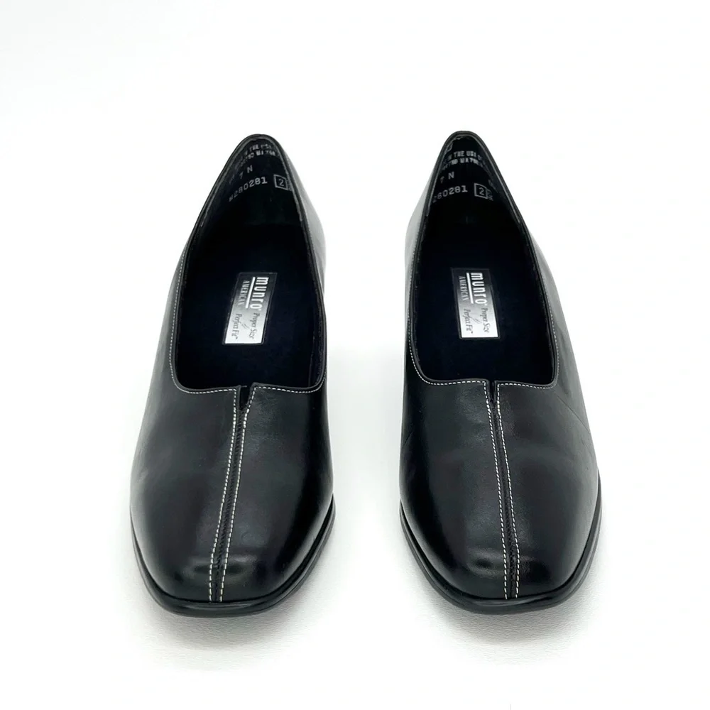 Munro American Black Leather Heels ** Size 7 Narrow *** Pumps New Shoes Comfort
